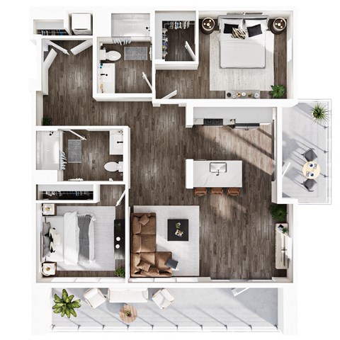 Floor plan for 2 beds, 2 baths, 1167 sqft